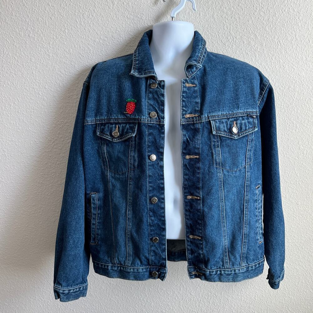 Smith's Workwear Denim Jacket Men's S Medium Wash Trucker Strawberry Patch Jean